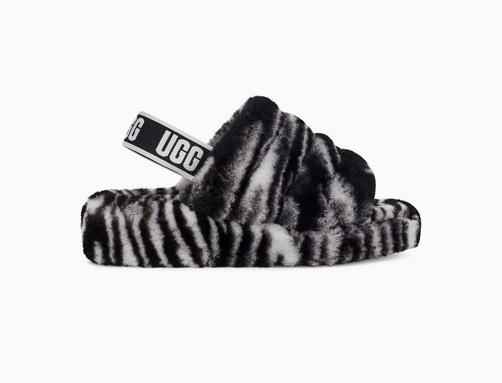 UGG Fluff Yeah Slide Zebra Slippers for Womens - Black/White India